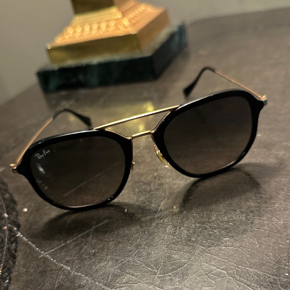 Ray-Ban Black and Gold Round-Edge Sunglasses
